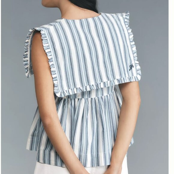 Striped Ruffle Sleeve Blouse - Picture 3 of 13